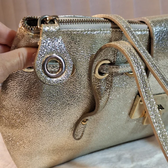 Jimmy Choo $1395 Rhea Bag Metallic Leather Tote Bag - Picture 6 of 16